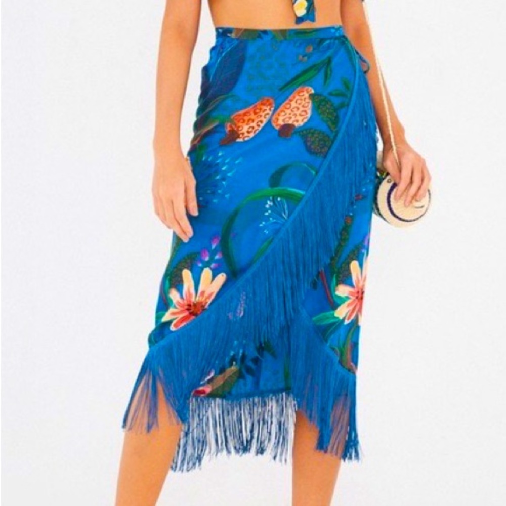 Farm Rio Fringe Skirt - Blue